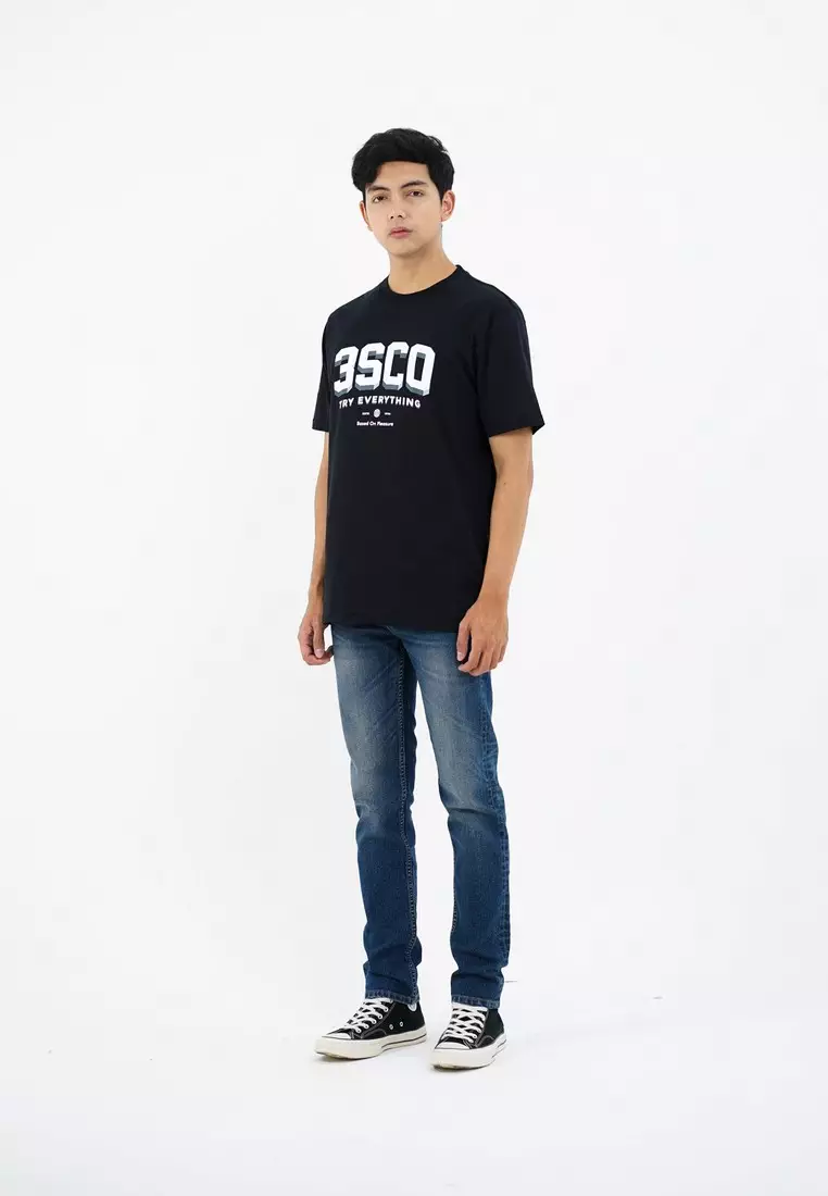 3Second Men's T-Shirt Short Sleeve Regular Fit Cotton Logo Script Pinno OL-C670125