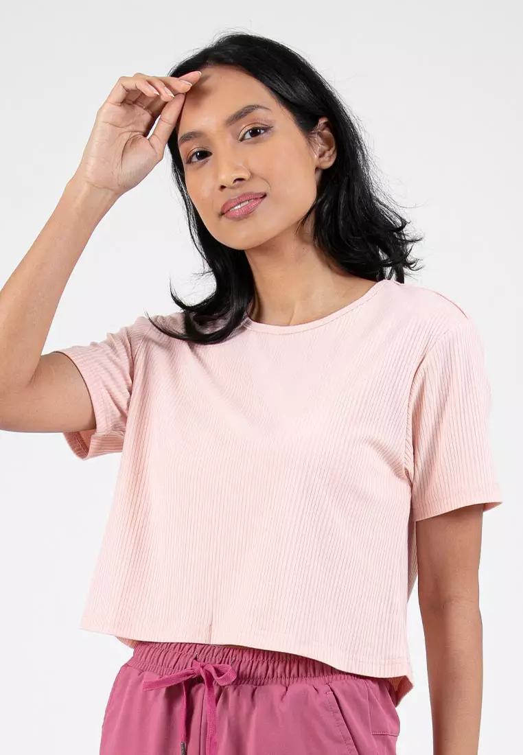 Forest Ladies Ribbed Crop Top Women Crop T-Shirt | 822343-67Peach