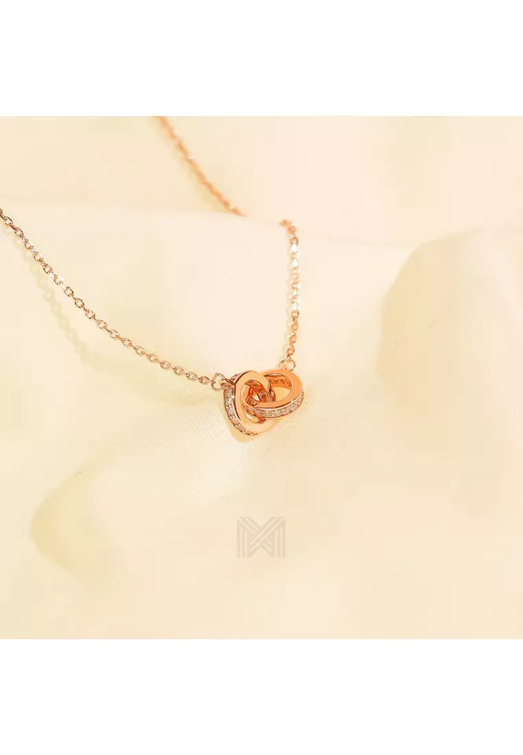 Millennia 2000 Forever Studded Cubic Zirconia Rose Gold Necklace with 925 Sterling Silver