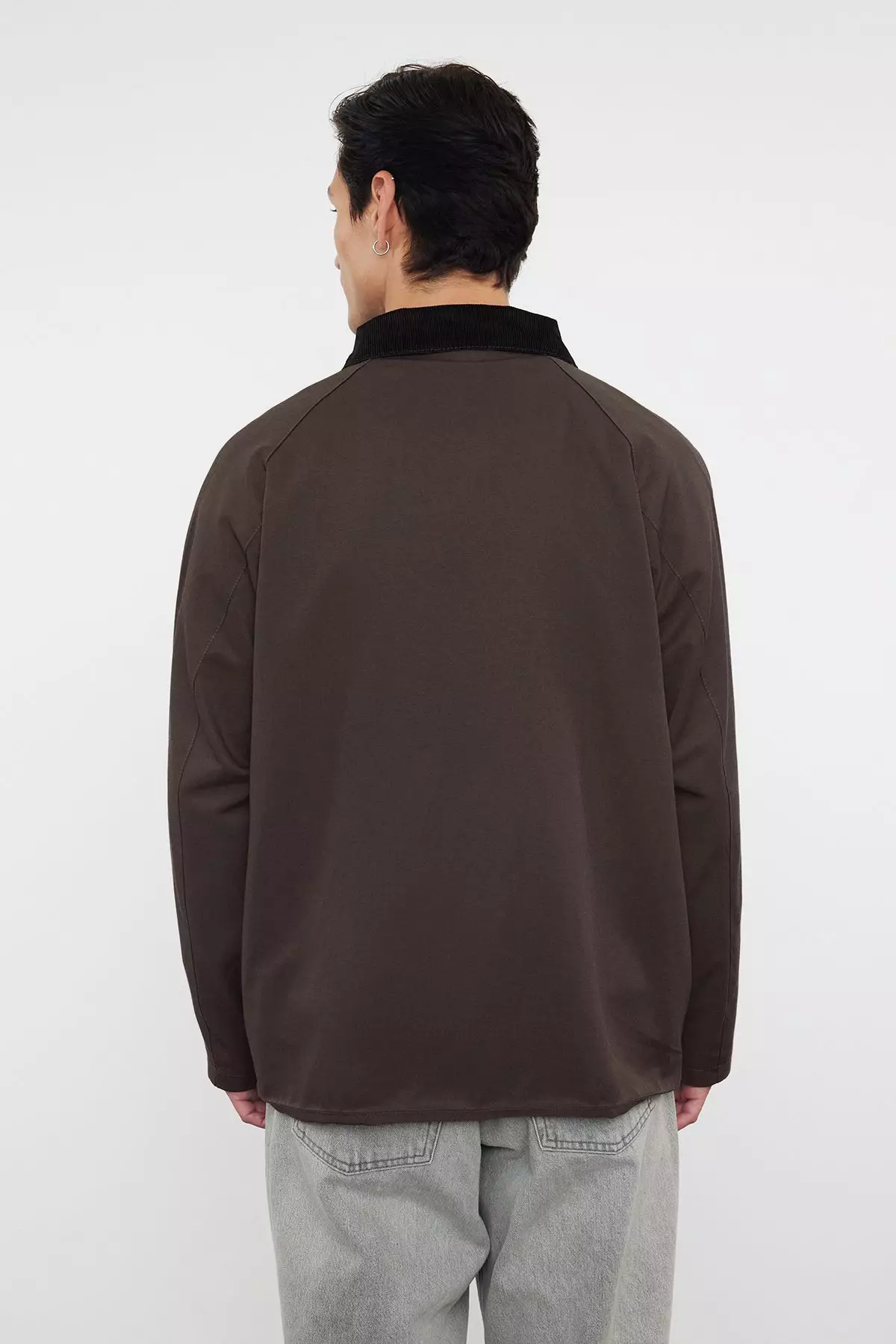 Brown Regular Fit Velvet Collar Detailed Unisex Seasonal Coat Tmnaw25Mo00017