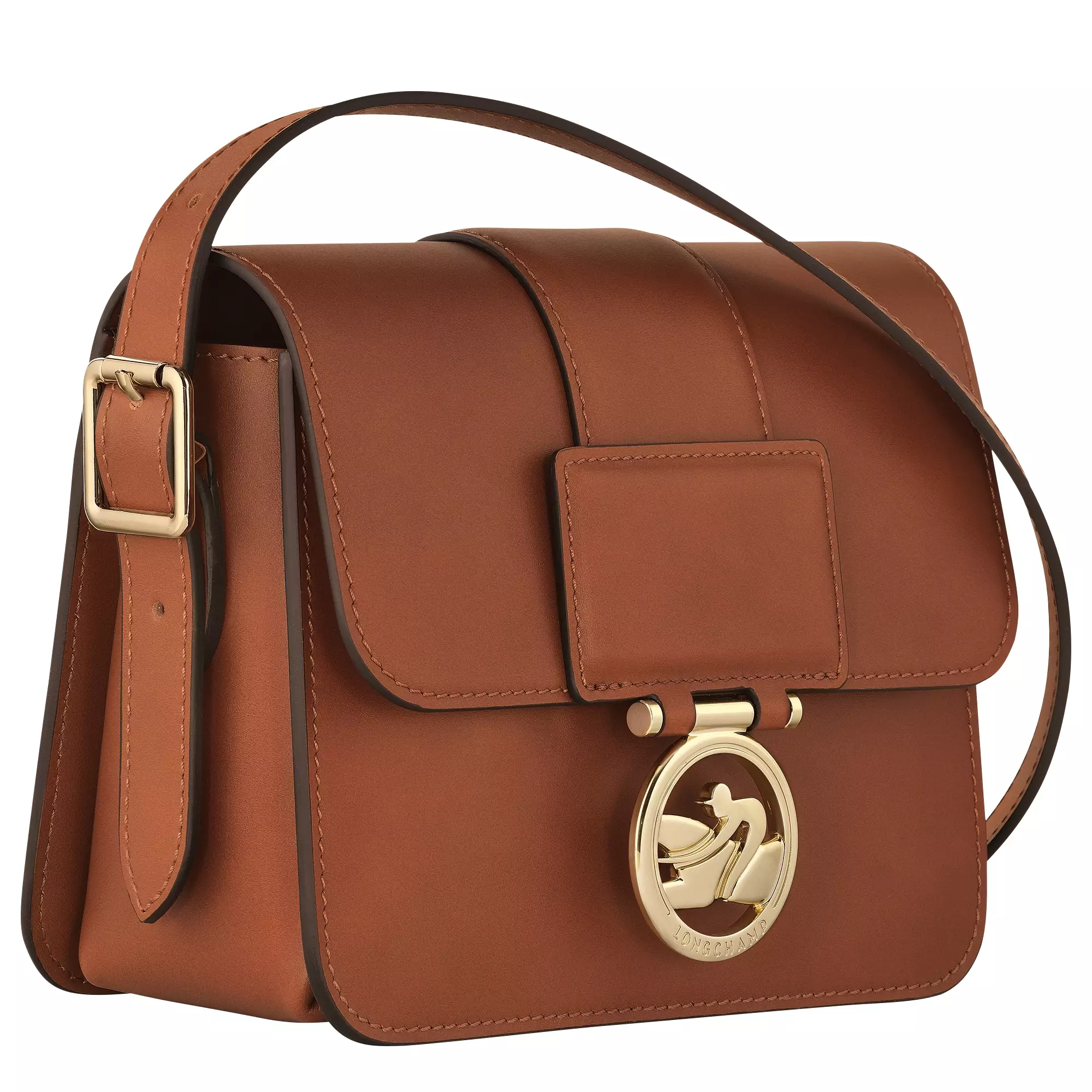 Box-Trot Leather Crossbody bag S - Cognac Brown