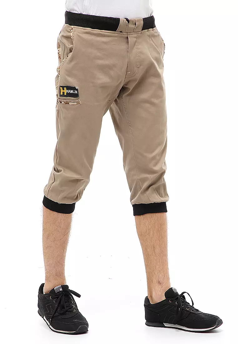 Rishham Short Pants Celana Jogger Pendek Pria List Camouflage Material Canvas Twill ORIGINAL - Mocca
