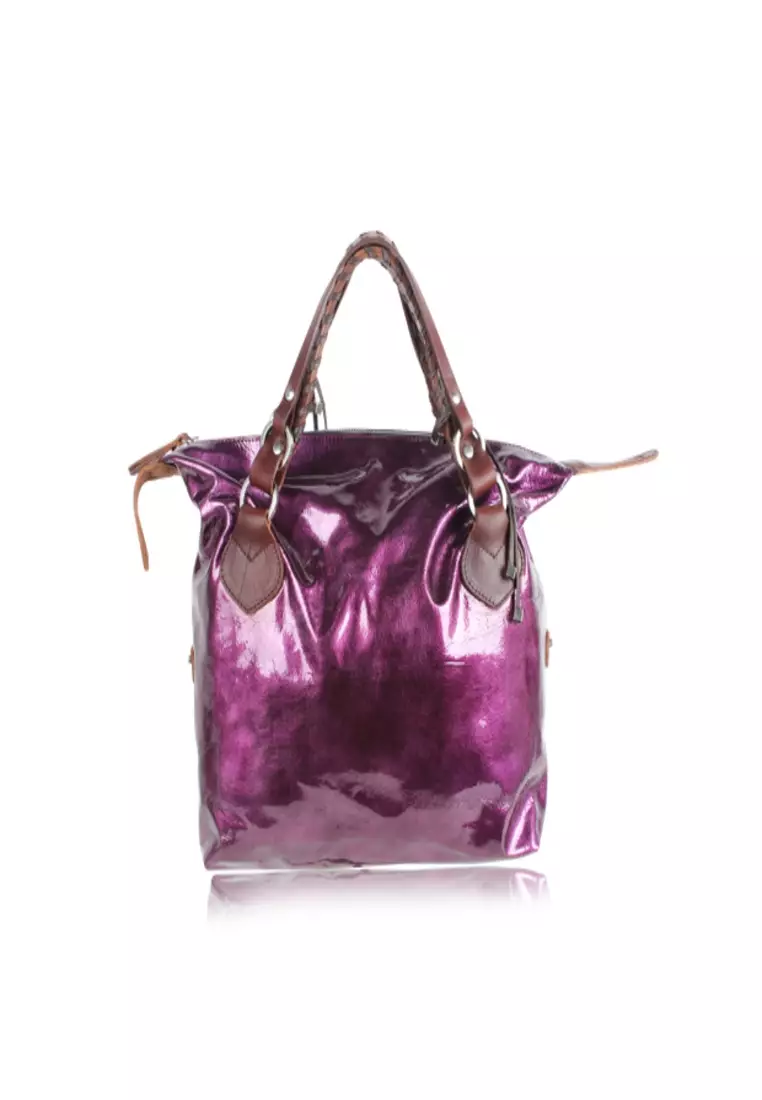 Purple patent leather handbag deals