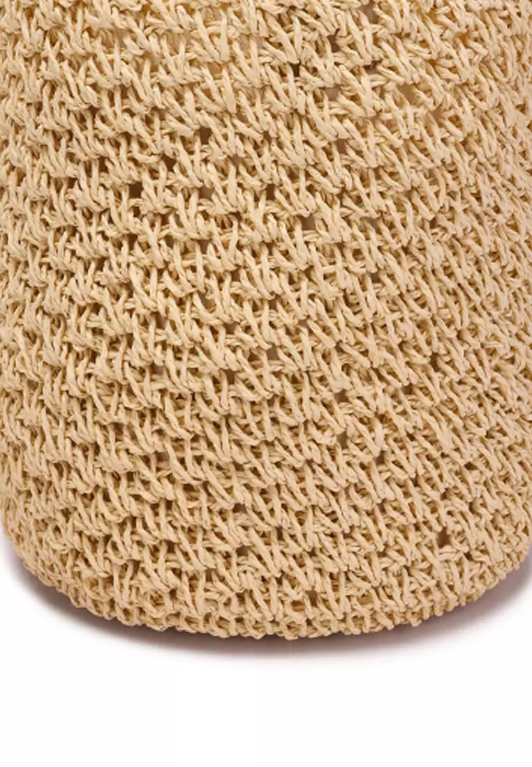 Tas Satchel Jerami Tenun dalam Warna Krem