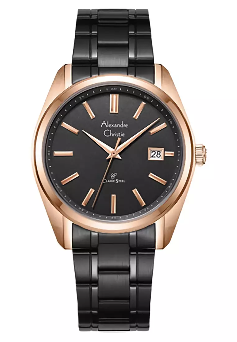 Alexandre Christie - Jam Tangan Analog Pria - Rosegold - Black Stainless Steel Bracelet - 8660MDBBRBA