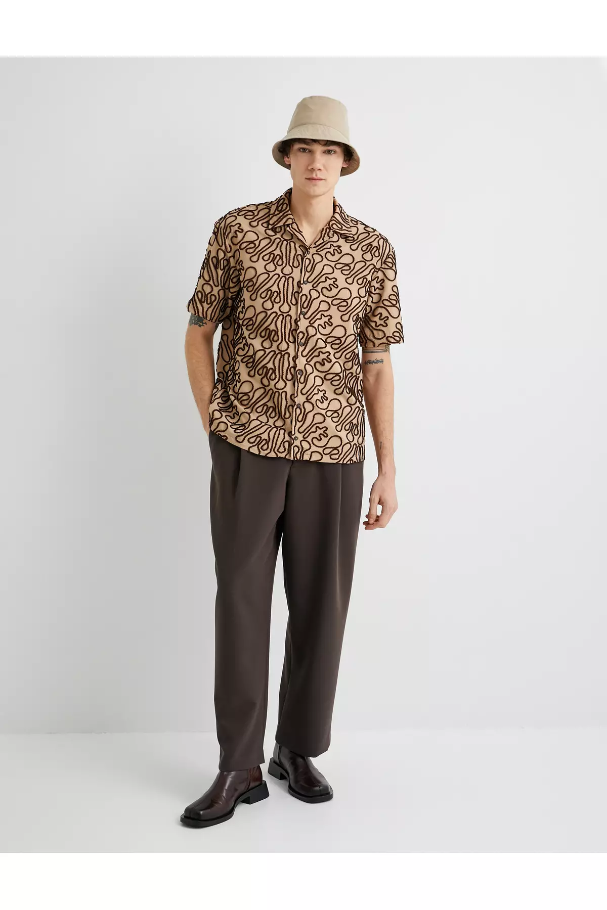 Chino Loose Baggy Pants with Buttons and Pocket Detail