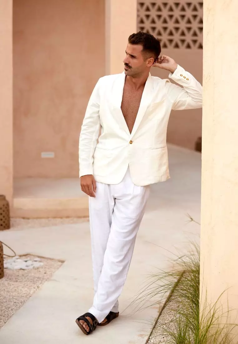 Salt Celana Panjang Linen Pria Putih | Linen Loose Pants Men White