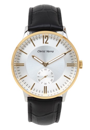 Christ Verra Casual Men’s Watch CV 52297G-22 SLV White Gold Black Leather