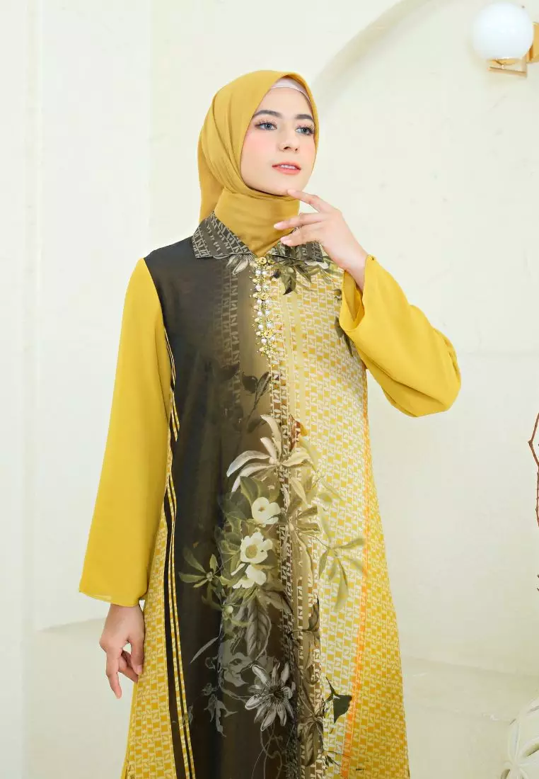 Mosleem Long Dress Black Gradasi Yellow Detail Payet By Brilliant Girl Warna HITAM