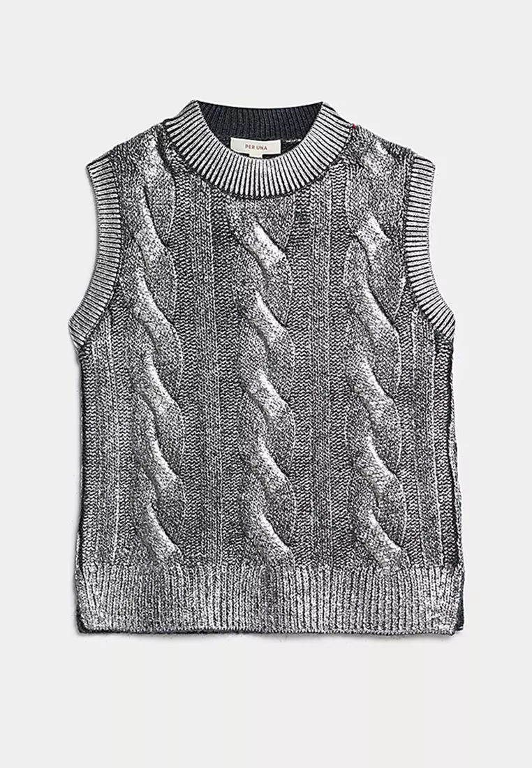 Sparkly Cable Knit Crew Neck Knitted Vest