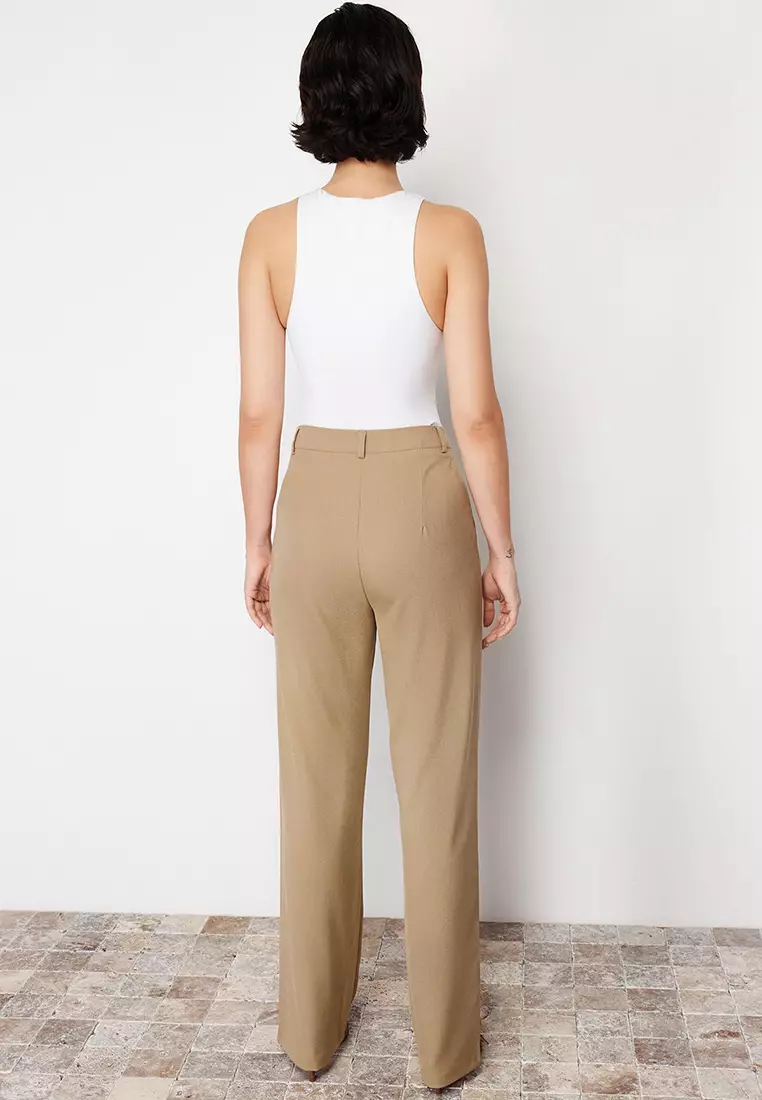 Asymmetrical Waist Straight Leg Pants