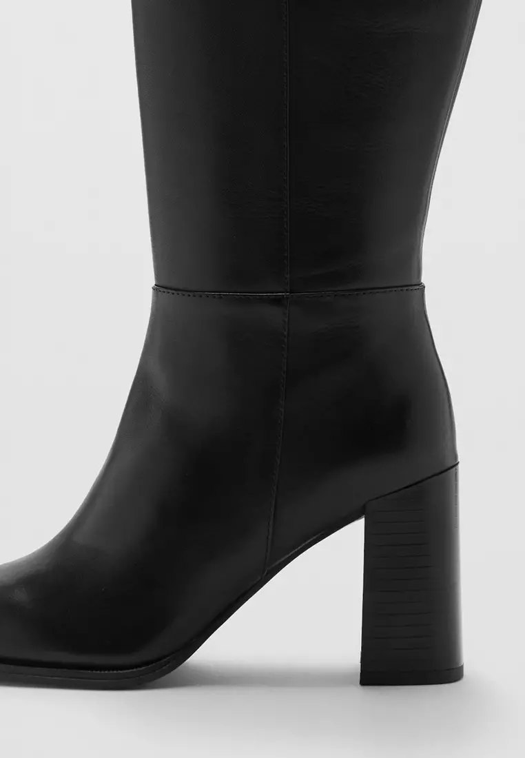 Leather Block-Heel Boots