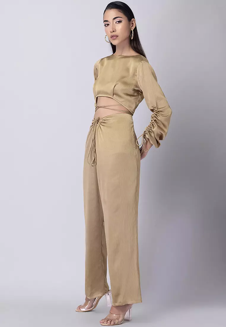 Gold Midriff Flossing Top and High Waist Pants Co-ord Set