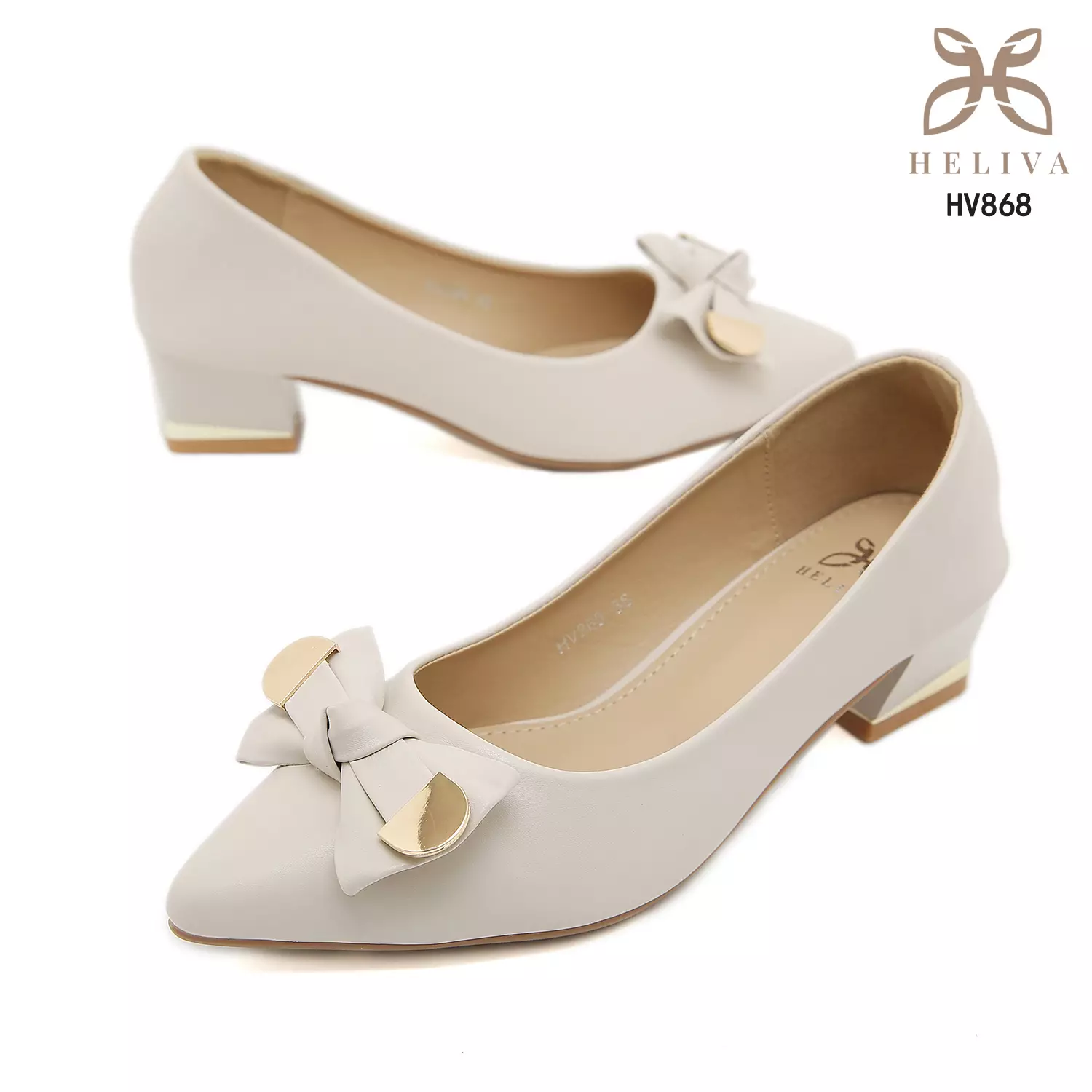 Heliva Lyla Mary Jane Shoes Accessoris Ribbon Gold Heel Chunky Sol 4cm HV868