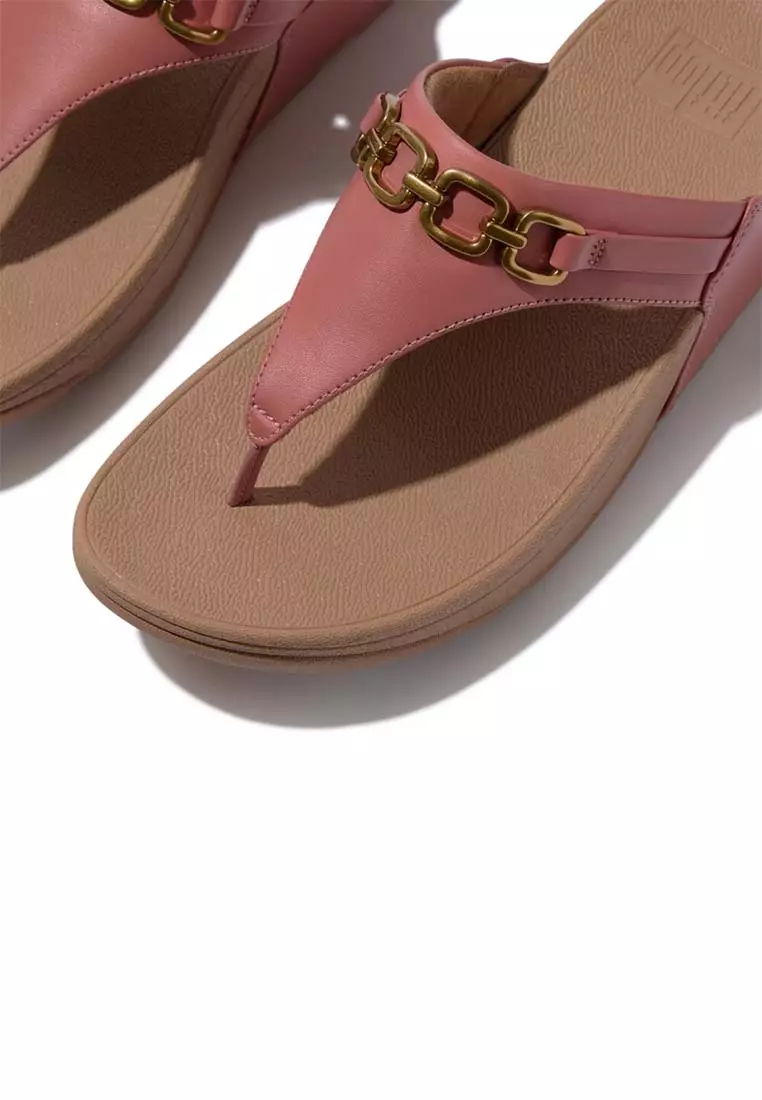 FitFlop LULU Square-Chain Leather Toe-Post Sandals - Rust Rose (E1I-D62)