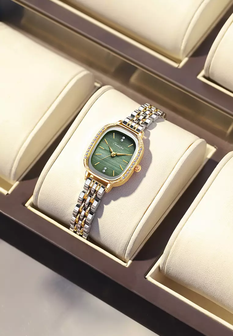 Jam Tangan Wanita A003 Original Korea Elegan Tali Alloy Kuarsa Jam Tangan Cewek silver green