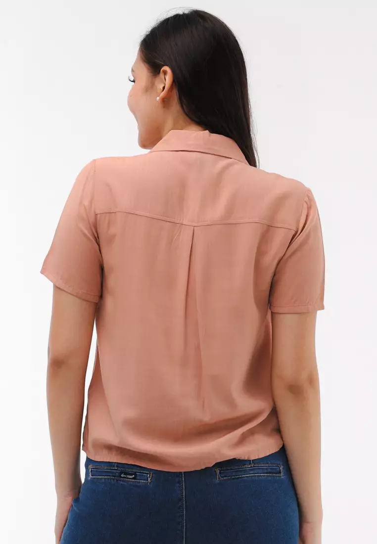 Soft Linen Woven Short Sleeves Blouse