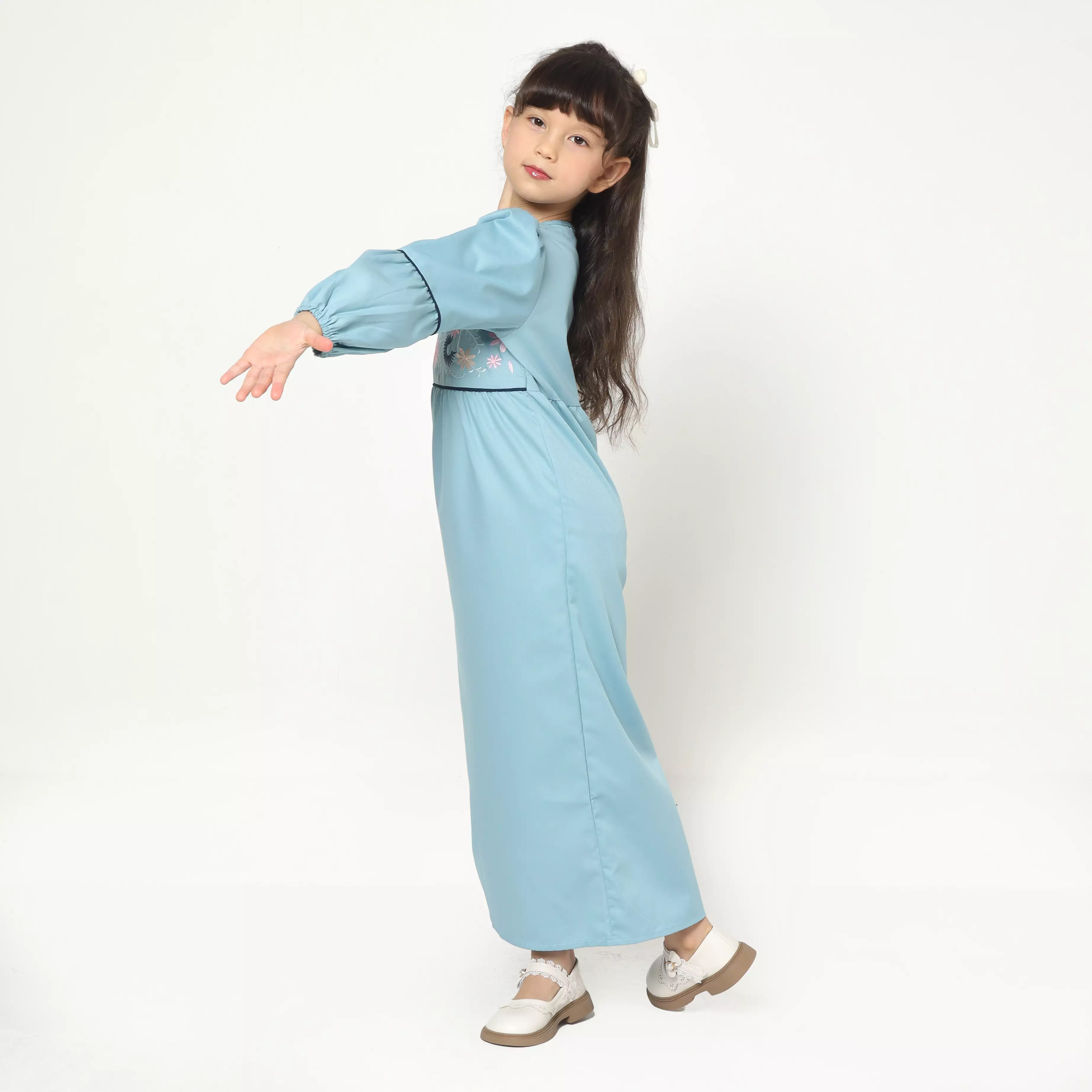 Baju Gamis Anak Perempuan Kelopak Bunga Blue - JOYFUL