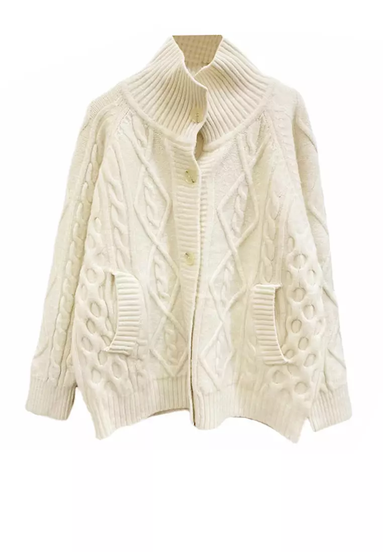 White cable sales knit cardigan sweater