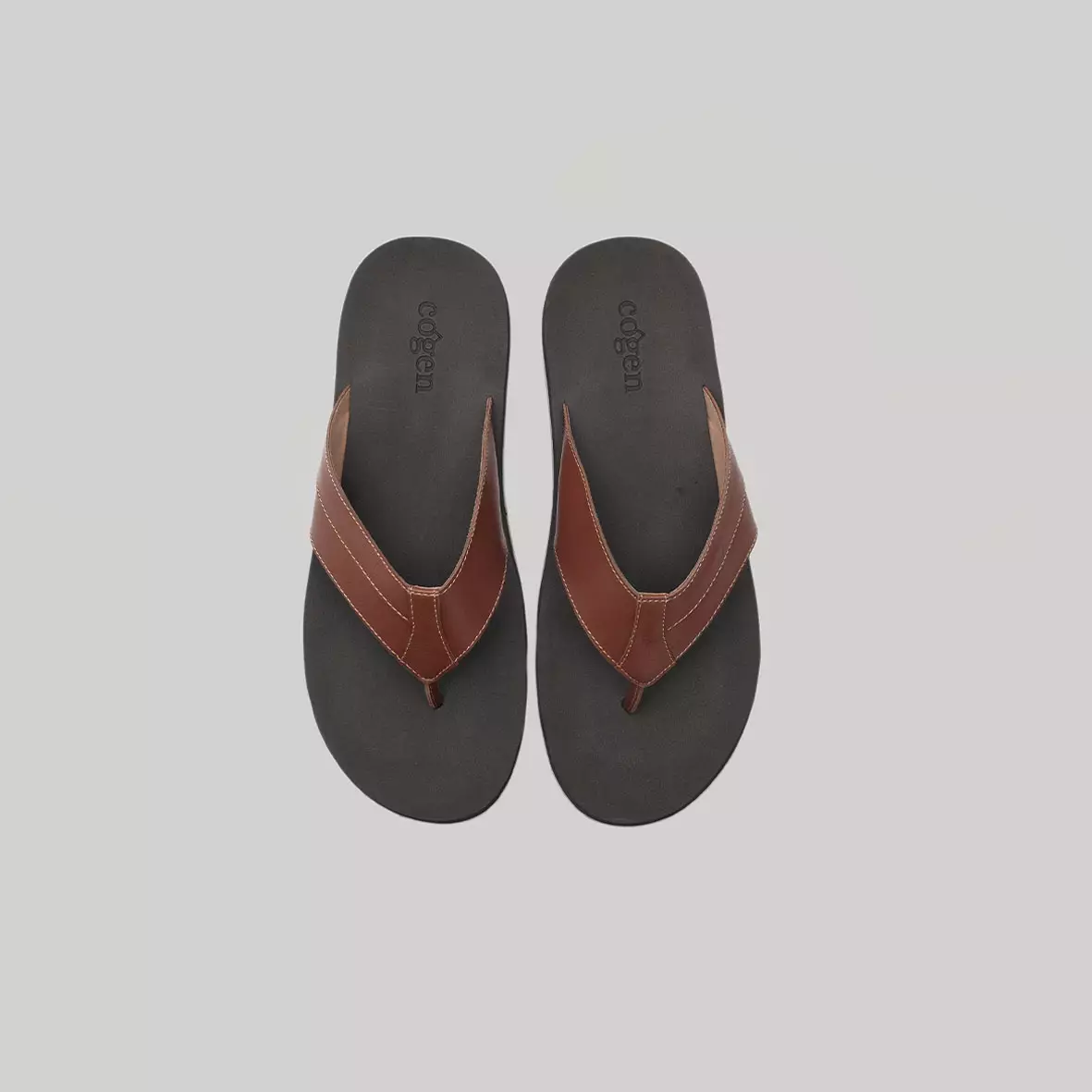 Sendal Jepit Kulit Pria Cogen Sandal Cowok Flip Flop Marino Leather - Tan