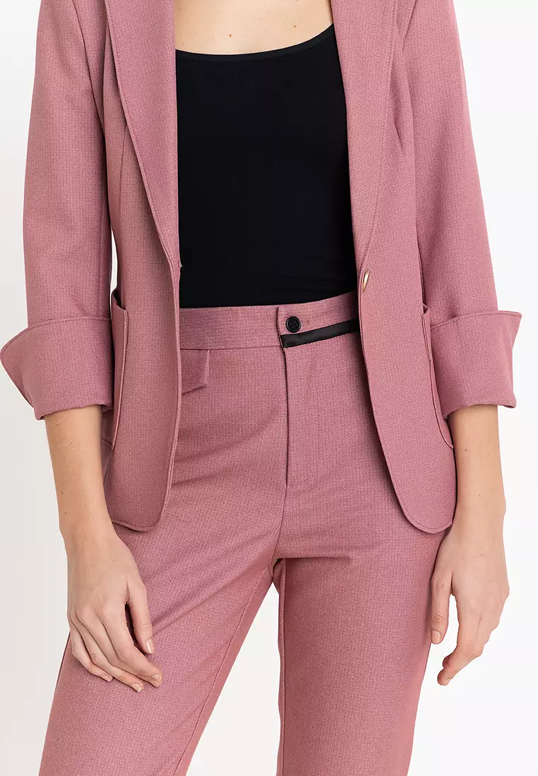 Split Cuff Textured Suit Blazer with Pants