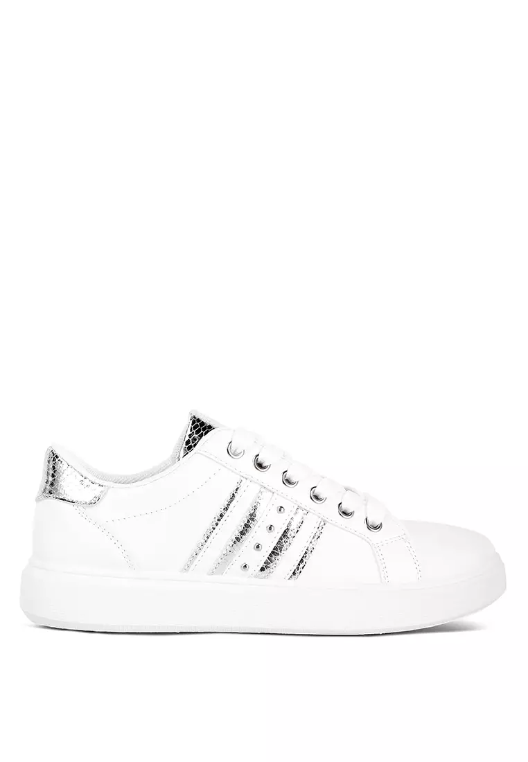 White sneakers cheap faux leather