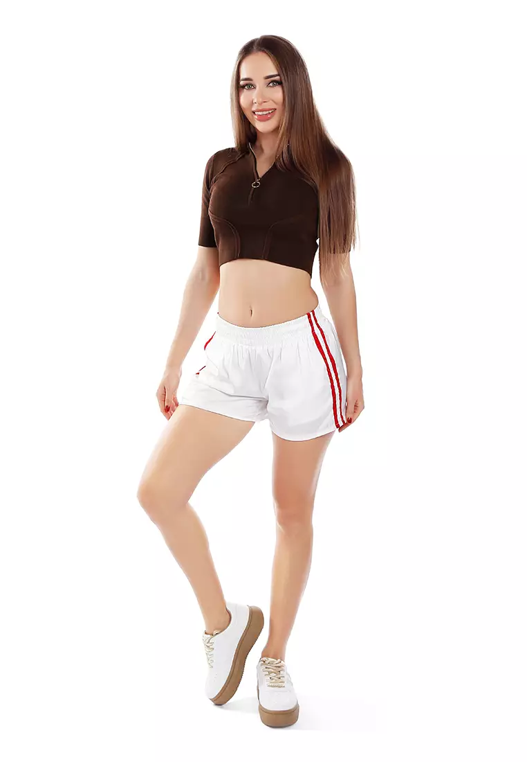 Celana Pendek Spice Bergaris Warna Putih