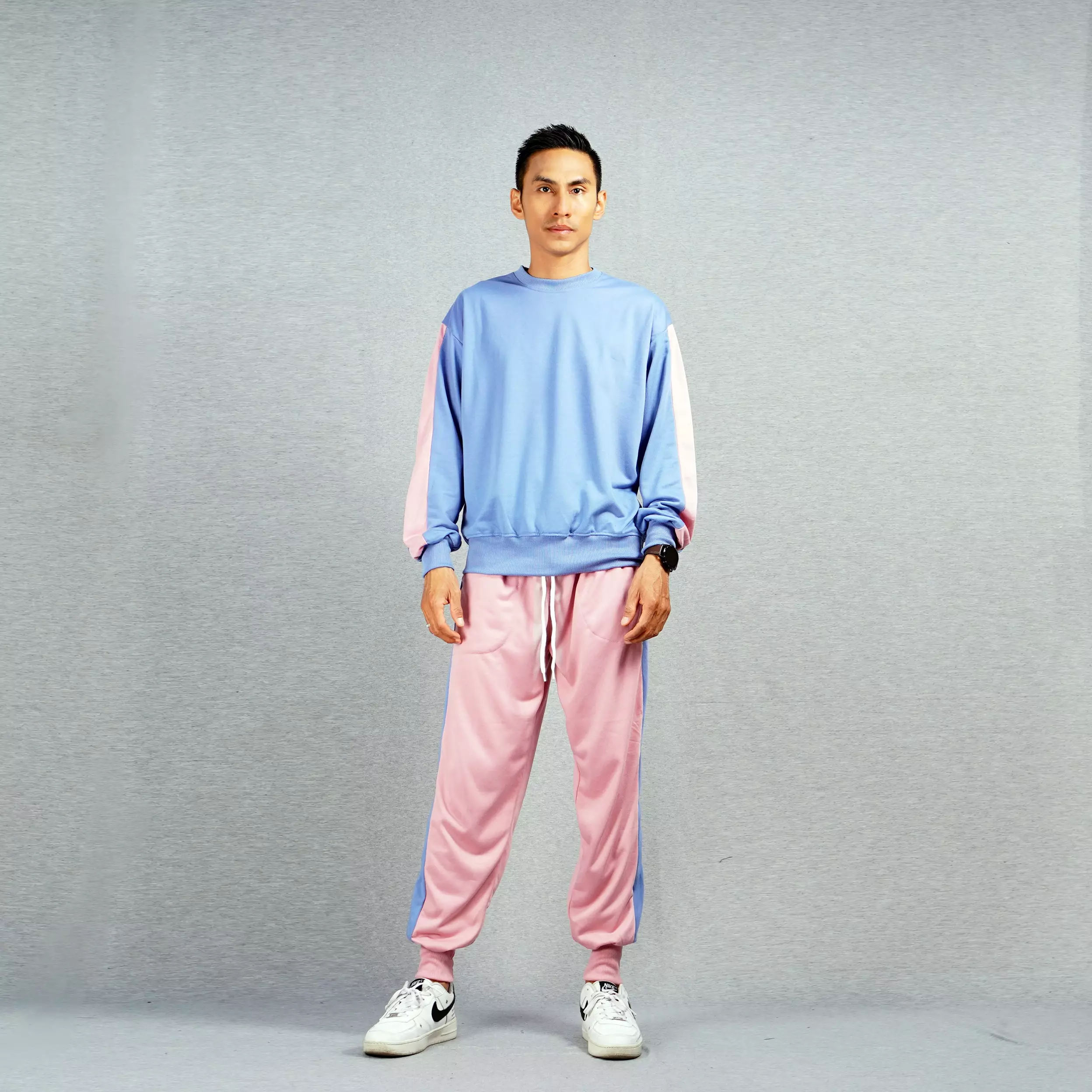Setelan Olahraga Pria One Set Sweater Jogger Pants One Set Training Sweatshirt JoggerPants - BLUE PINK