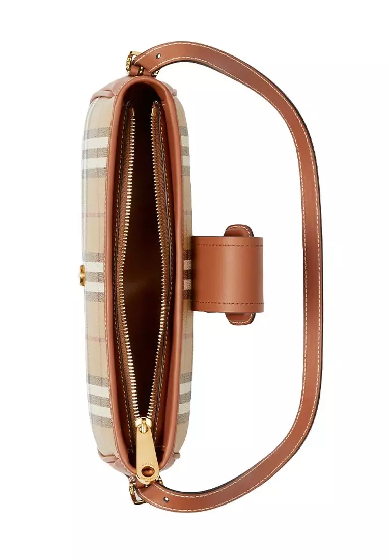 Check Sling Shoulder Bag in Archive Beige/Briar Brown