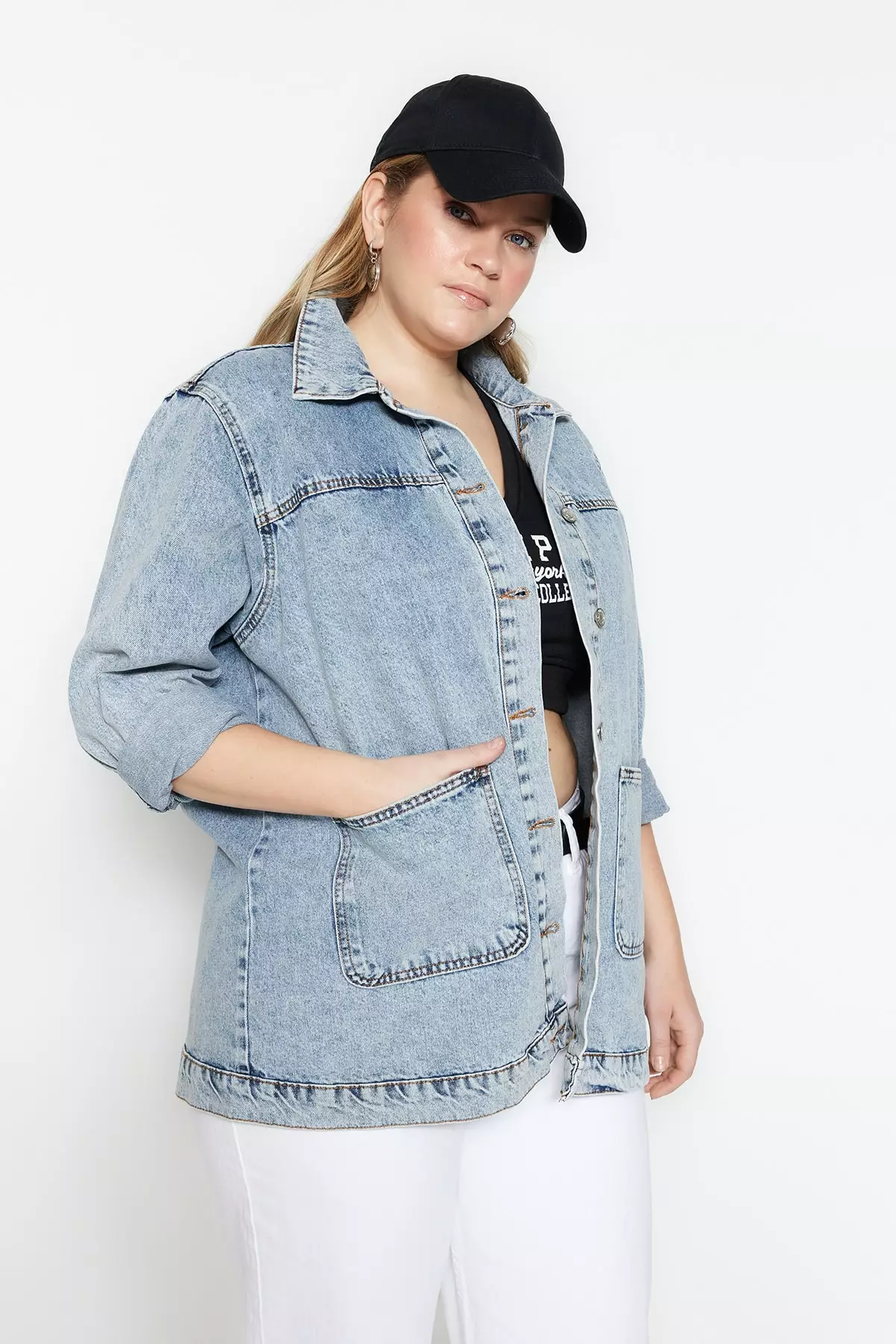 Plus size best sale light denim jacket