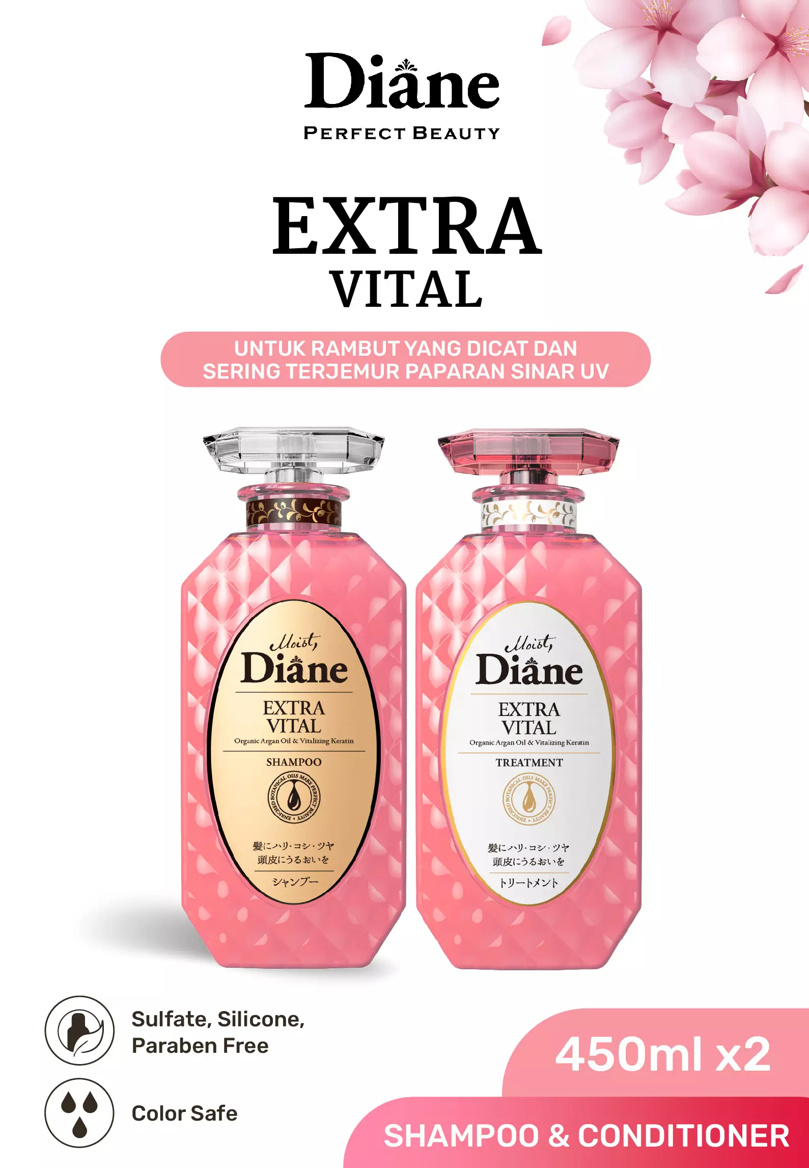 PAKET Moist Diane EXTRA VITAL Shampoo + Treatment (Conditioner)