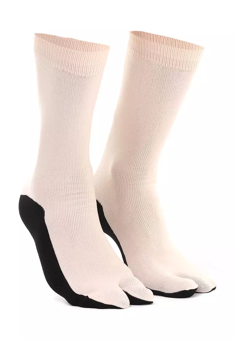 Nercyla Kaos Kaki Wanita Toe Socks Two Tone Casual Footwear Material Spandex ORIGINAL - Cream