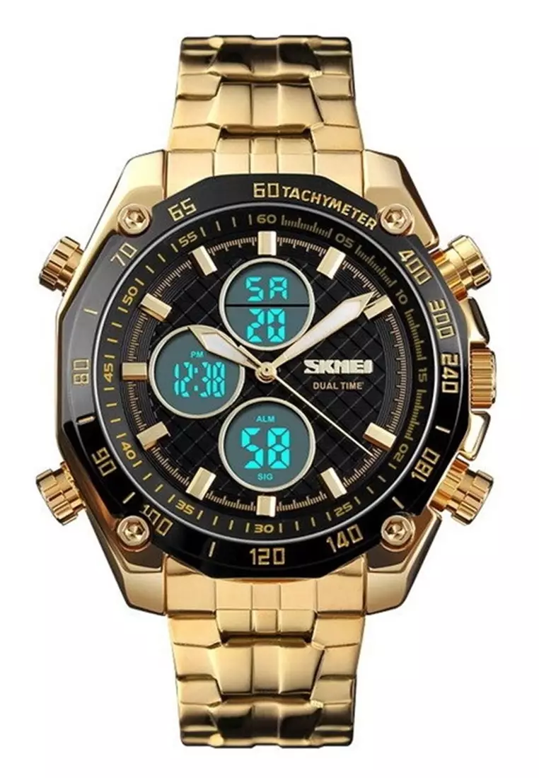 Jam Tangan Kasual Digital Analog Pria LED Waterproof Strap Tali Material Stainless Steel NL99 ORIGINAL