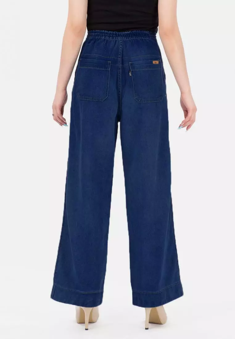 Elastic Waist Culotte Jeans in Navy