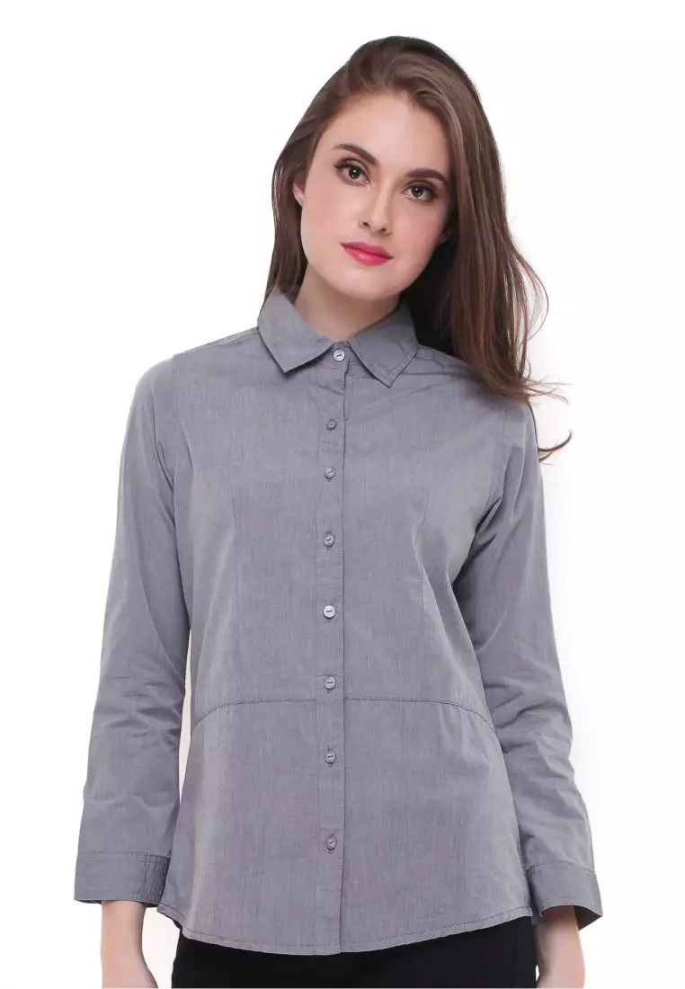 Regular Fit - Kemeja Wanita - Lengan Panjang - Abu