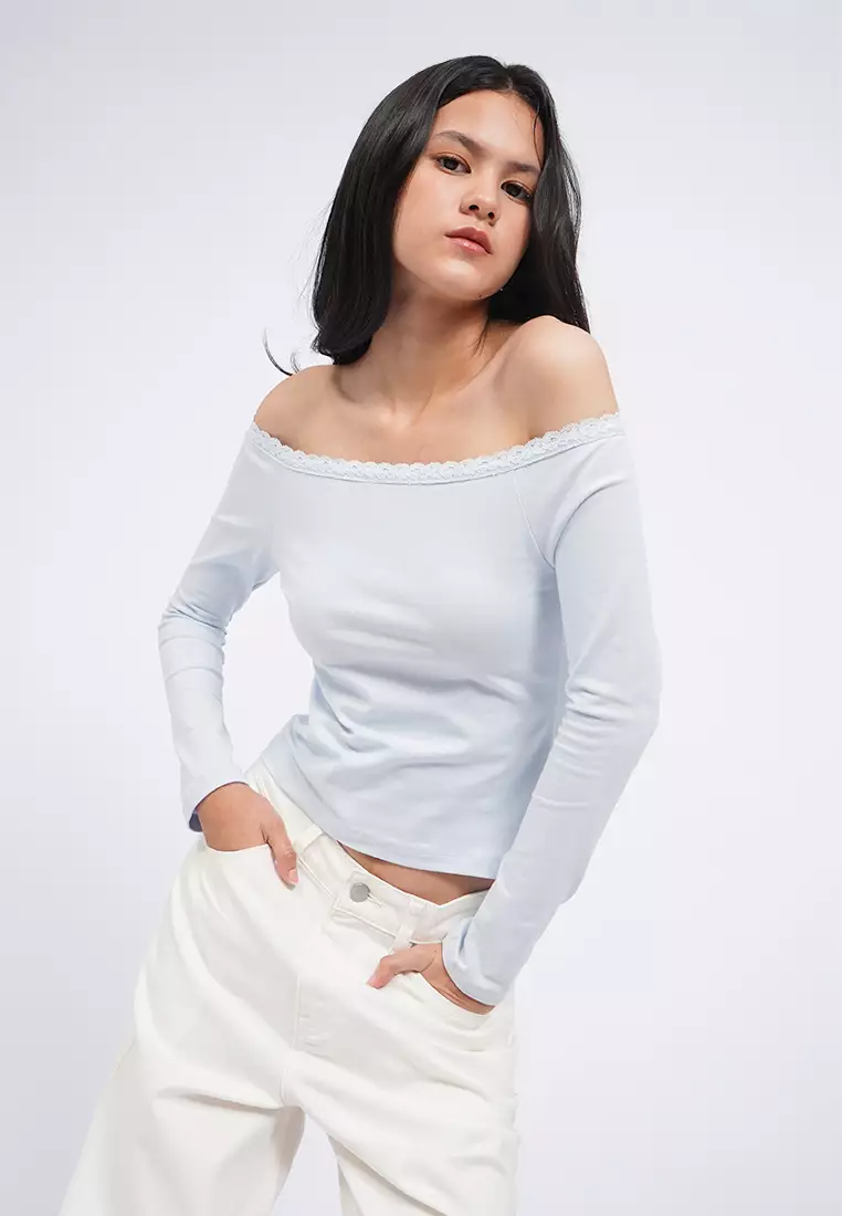 Off Shoulder Long Sleeve Lace Top