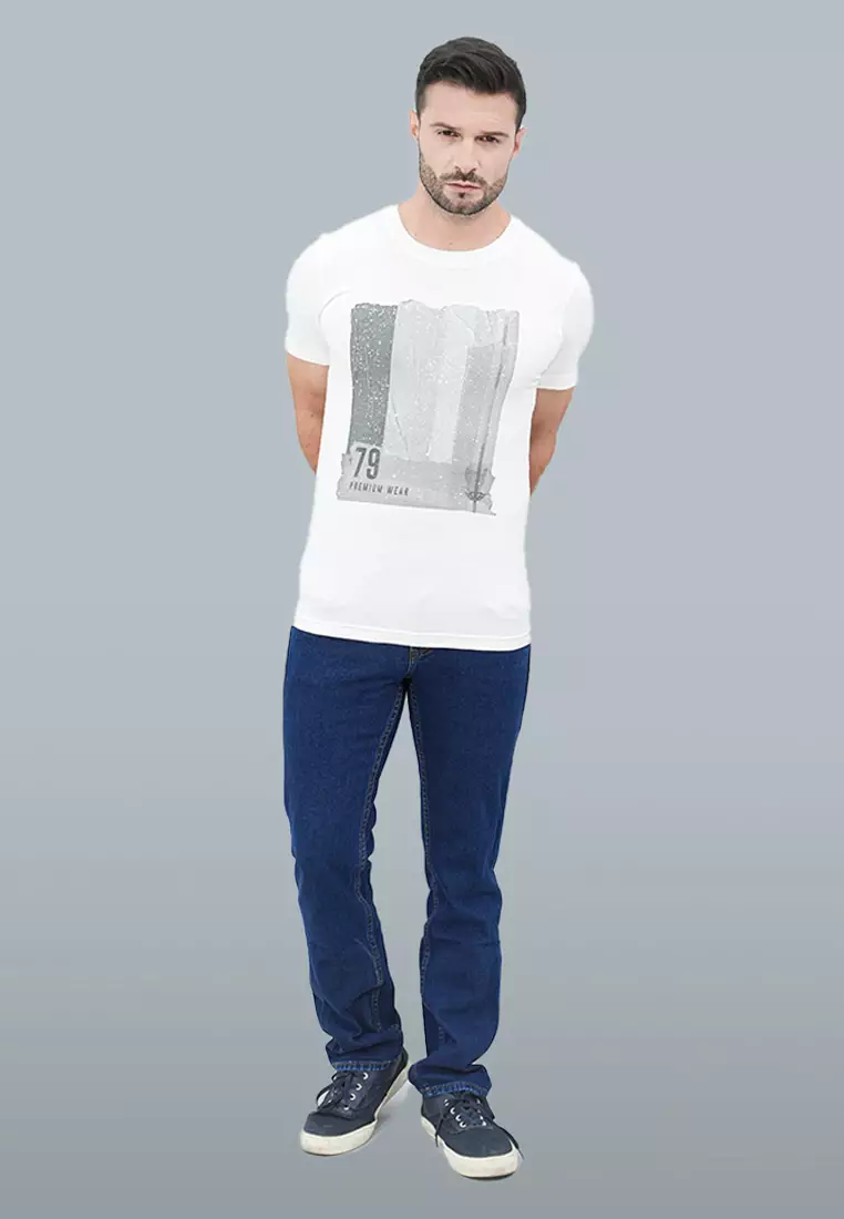 LGS - Kaos Youth Casual Pria Lengan Pendek Motif Sablon Warna Putih Slim Fit - GTS.870.N258.22.C