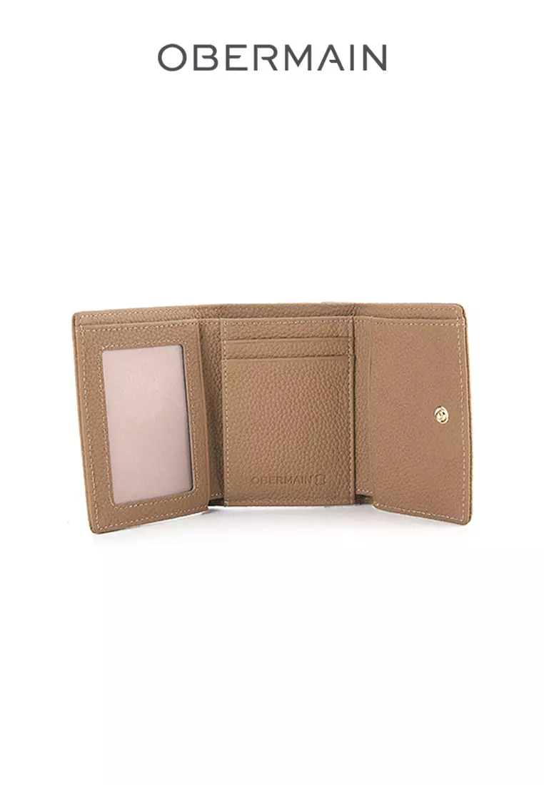 Ladies RFID Short Wallet Genuine Leather Khaki