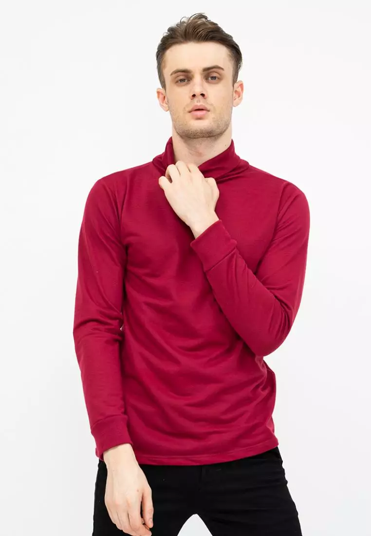 Turtle Neck pria lengan panjang marun kaos kerah tinggi slim fit houseofcuff