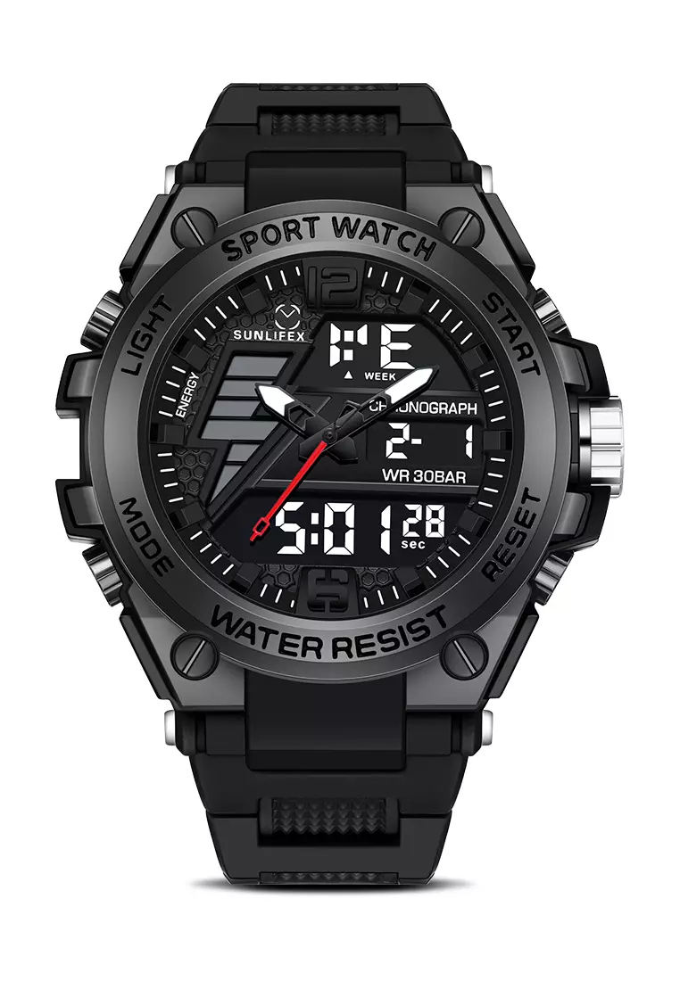 Jam Tangan Pria Analog&Digital Multifungsi Tali Silikon Anti Air Jam Tangan Cowok Allblack