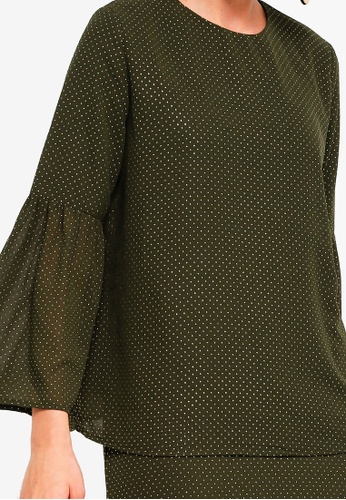 Buy Embellished Chiffon Flare Sleeves Top Set from Zalia in Green only 175