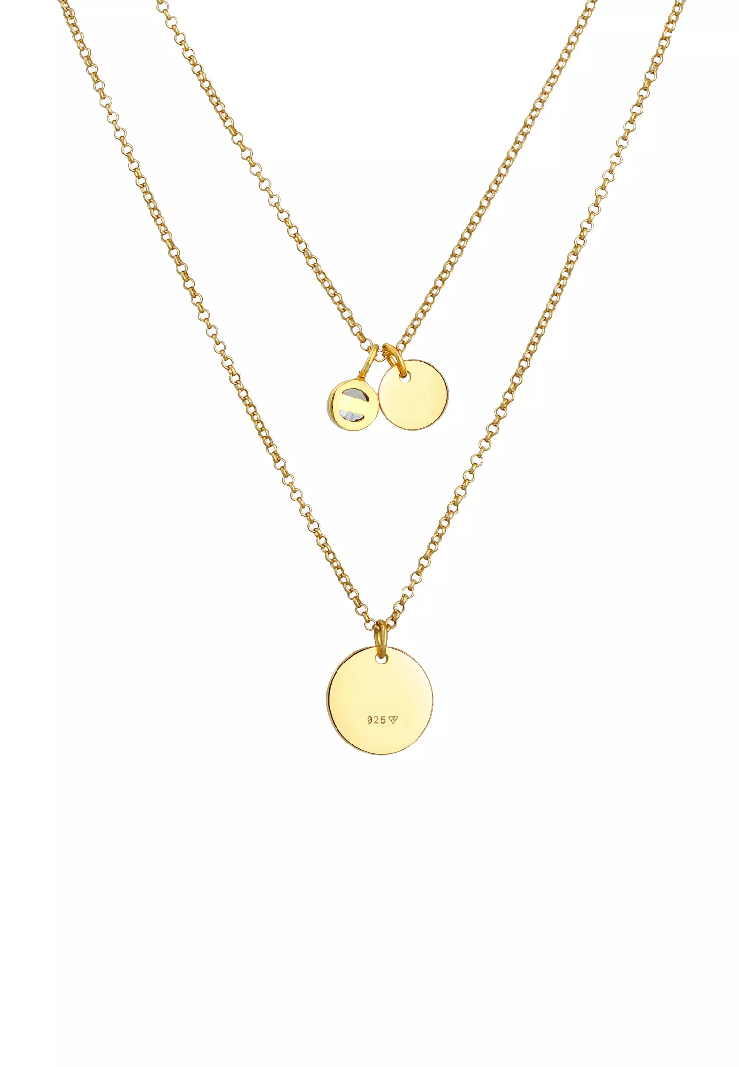 Necklace Plate Pendant 2-Layer Cubic Zirconia Crystals Gold Plated