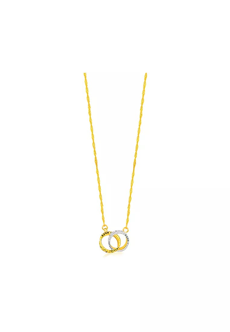 375/9K Gold Double Loop Interlocking Pendant Necklace Set R182C