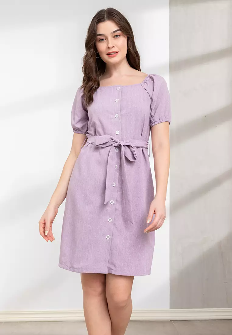 Square neck button front sales dress