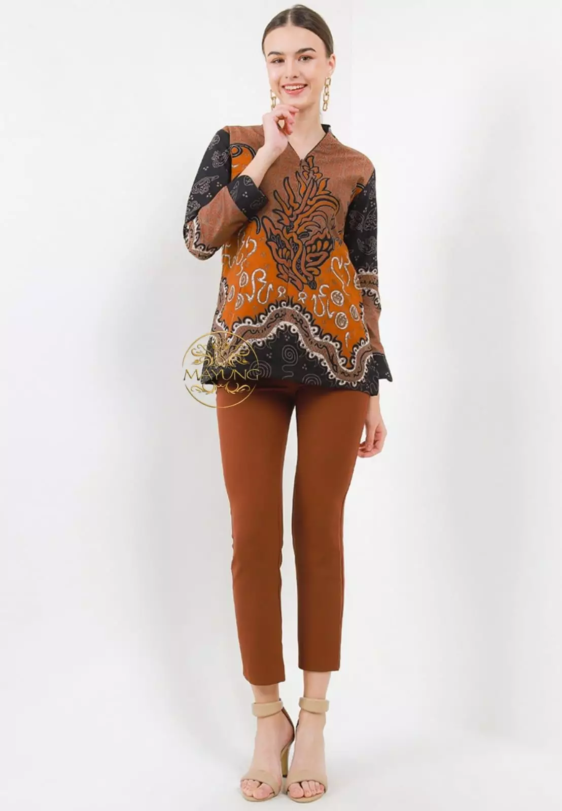 Blouse Batik Hanindya Oranye Premium Slimfit Modern