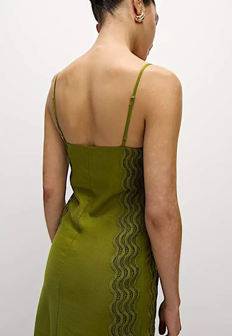 Linen Rich Square Neck Strappy Midi Shift Dress