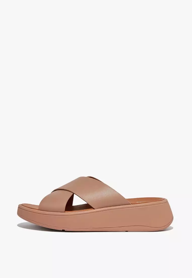 Discount on Fitflop  shoes - SKU: F-Mode Leather Flatform Cross Slides - Beige