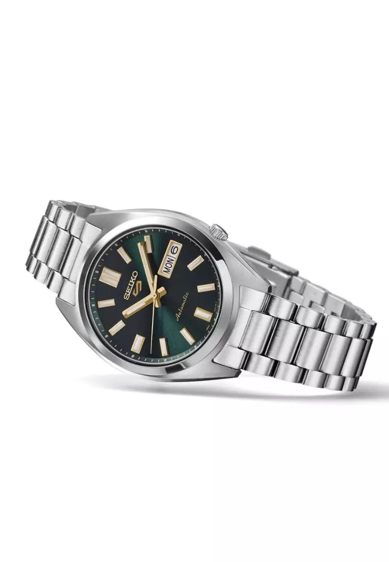 Seiko 5 Sports SNXS Series Vintage Gold Collection In Green Tie Dial Stainless Steel Band Automatic Watch SRPL57K1