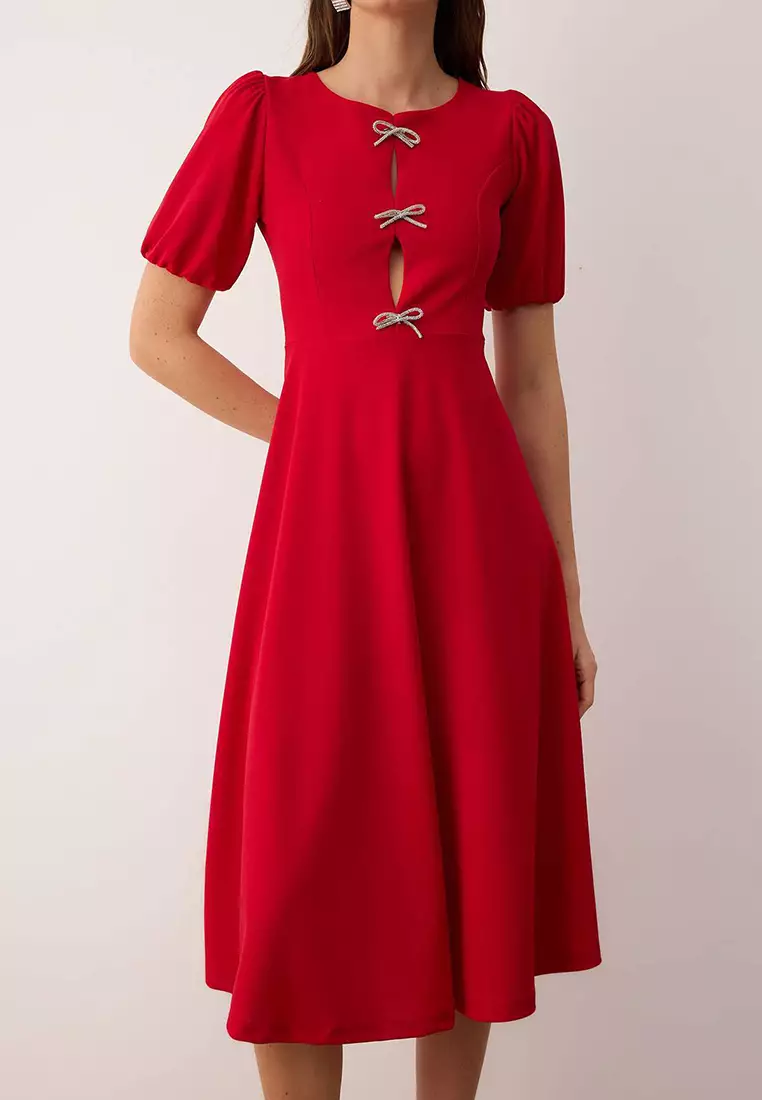 A-Line Bow Knitted Elegant Evening Graduation Dress