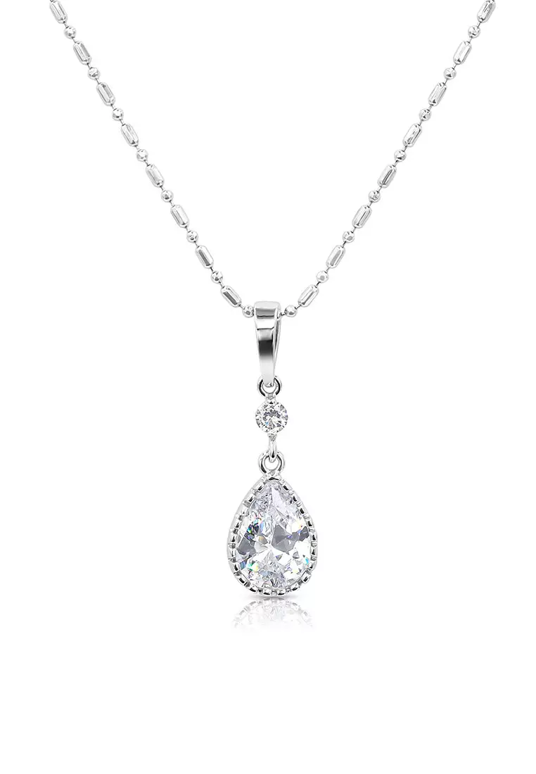 SO SEOUL Lic Crown Dangle Teardrop Diamond Simulant Cubic Zirconia Pendant Chain Necklace
